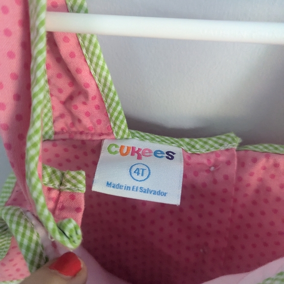 Girls Cukes Frog Polka Dot Jumpsuit 4T Pink Green Smocked - Picture 3 of 4